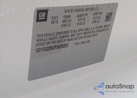 2015 Chevrolet Corvette Z06 from USA, damaged, VIN 1G1YU2D62F5609290